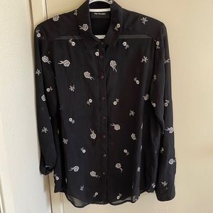 The Kooples black silk long sleeve button up top - size XXS